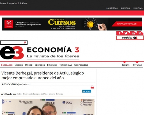 Vicente Berbegal, presidente de Actiu, elegido mejor empresario europeo del a�o