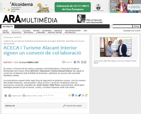 ACECA i Turisme Alacant Interior signen un conveni de colaboraci� - ARA MULTIMEDIA
